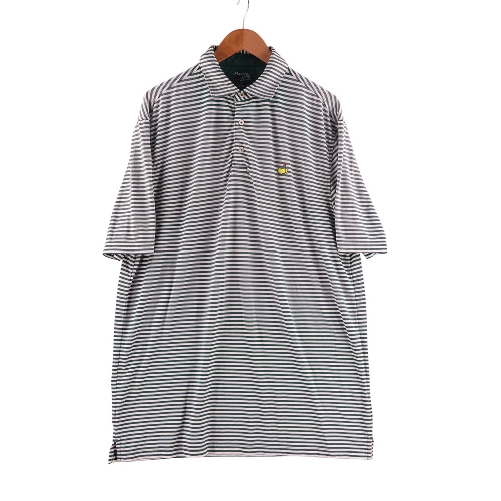 Masters Tech Mens Large Augusta National Golf Polo Shirt Green Striped
